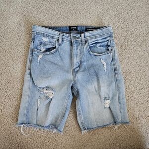 Cotton On Blue Jean Straight Shorts Distressed Raw Hem 28